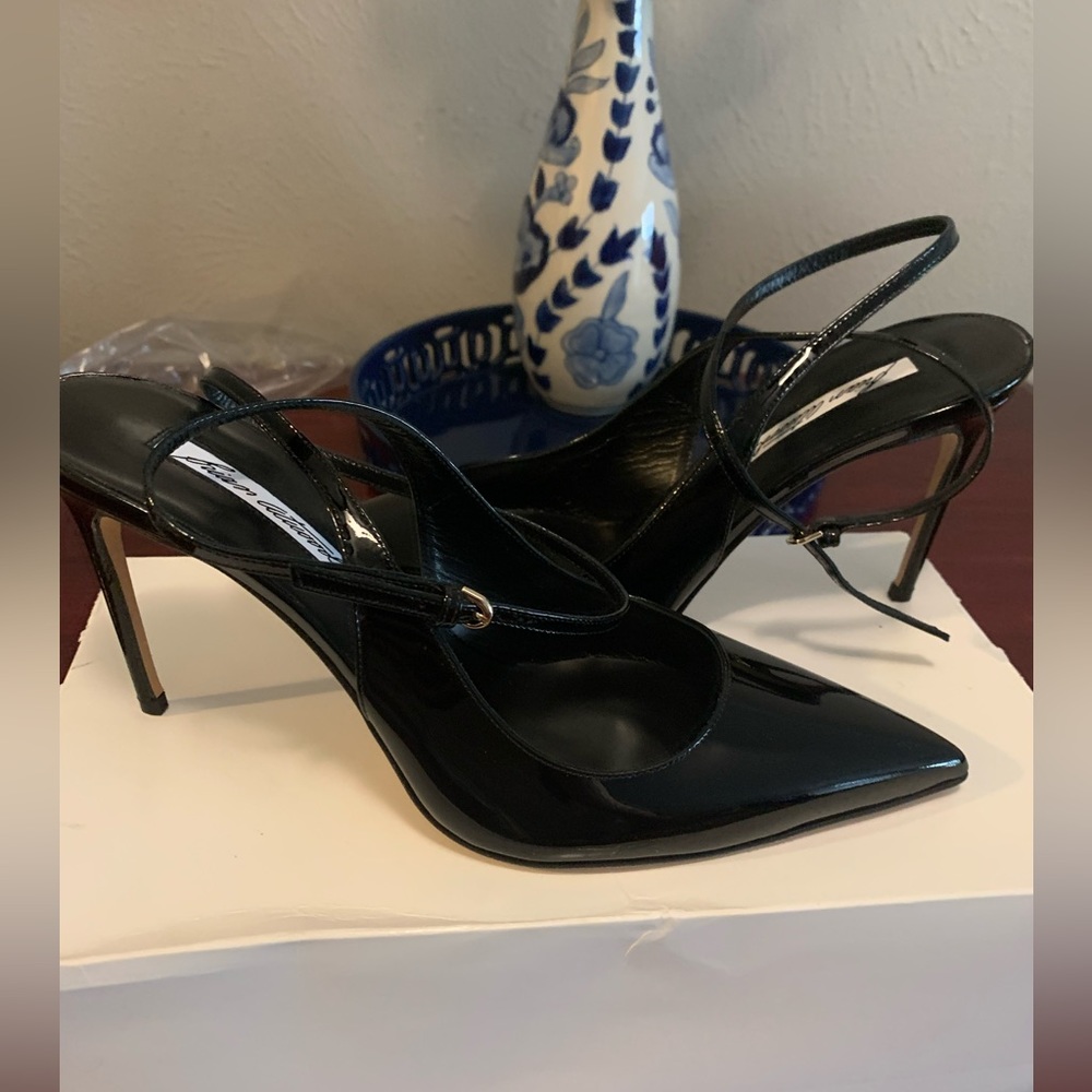 Authentic Brian Atwood Patent Pumps with Ankle Strap